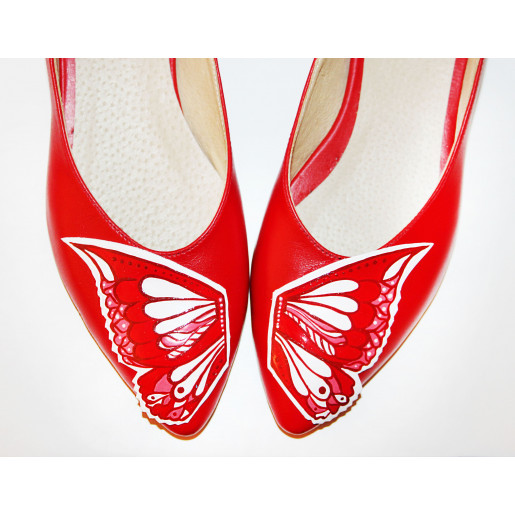 Balerini piele pictati manual Red Butterfly C303