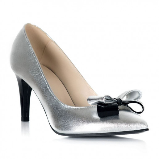 Pantofi argintii cu funda Stiletto Chic S12