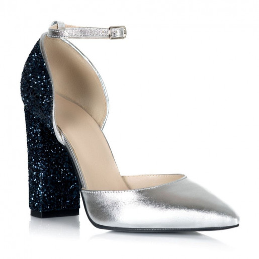 Pantofi argintii din piele naturala Edria S105