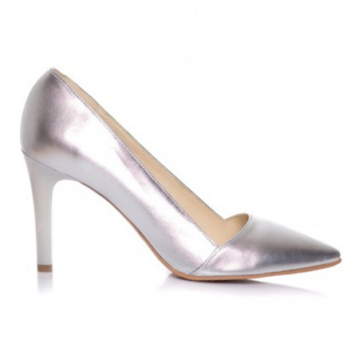 Pantofi argintii din piele naturala Sara L7
