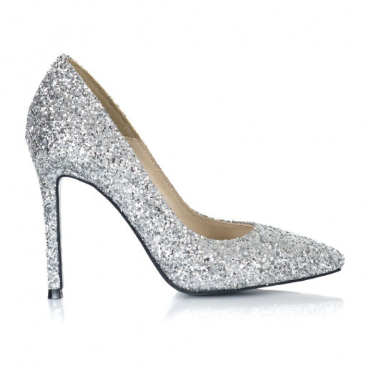Pantofi glitter argintiu Stiletto L09