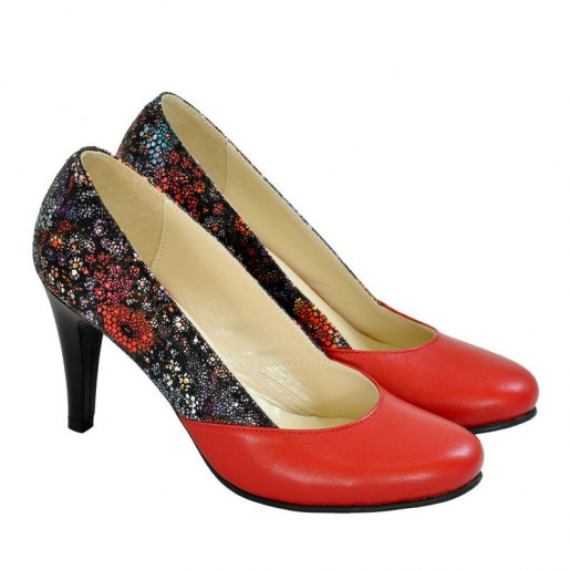Pantofi rosii Watercolor cu piele imprimata D3