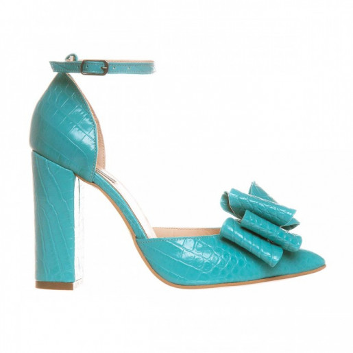Pantofi turquoise din piele naturala Discret S10