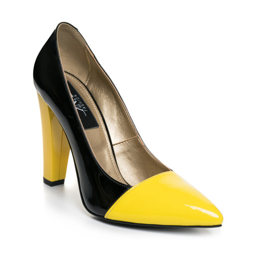 Pantofi piele Stiletto Black&Yellow L101