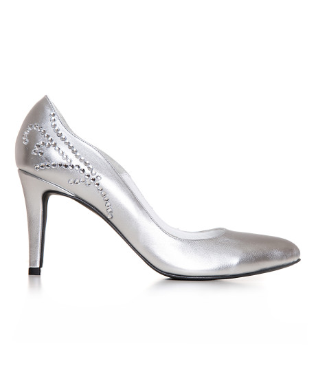 Pantofi argintii din piele naturala Mella VS 55