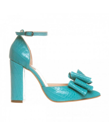 Pantofi turquoise din piele naturala Discret S10