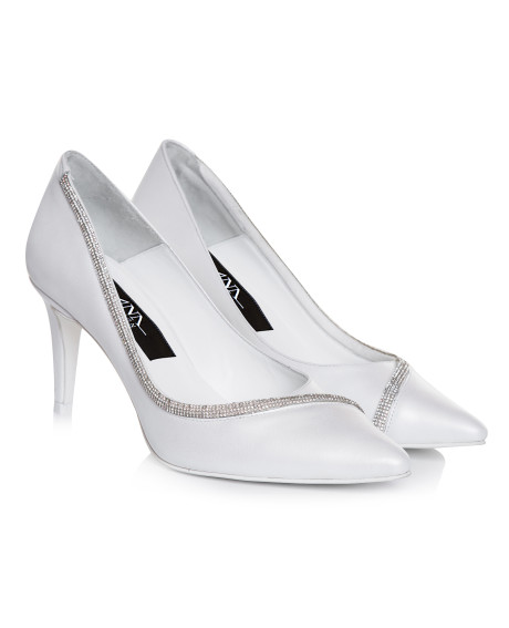 Pantofi Stiletto White cu cristale VS 33