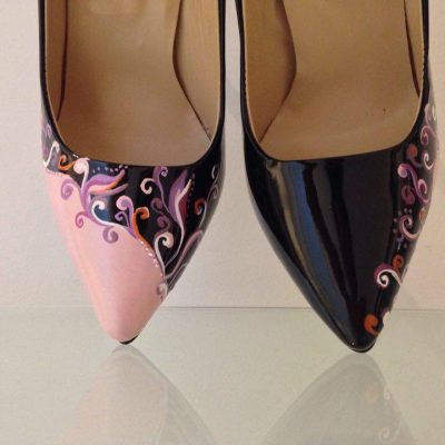 Pantofi piele pictati manual Sara Butterfly C32