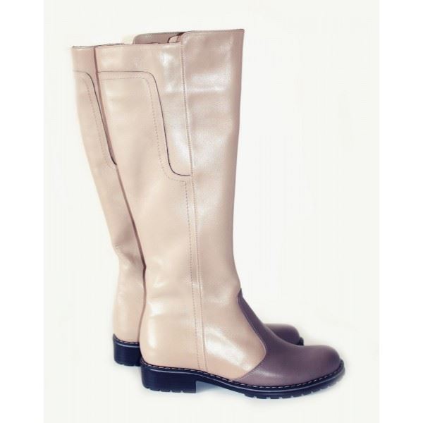 Cizme model clasic piele naturala, crem/maro