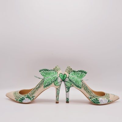Pantofi nude Spring Butterfly pictati manual S51