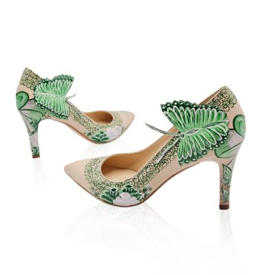 Pantofi nude Spring Butterfly pictati manual S51