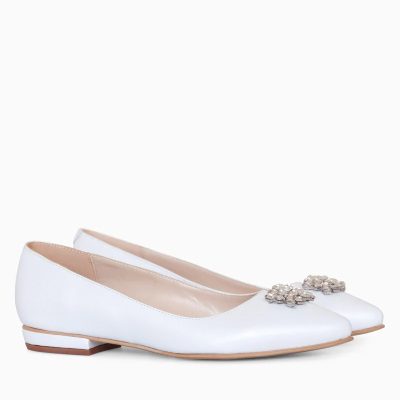 Balerini albi din piele naturala Classy D01