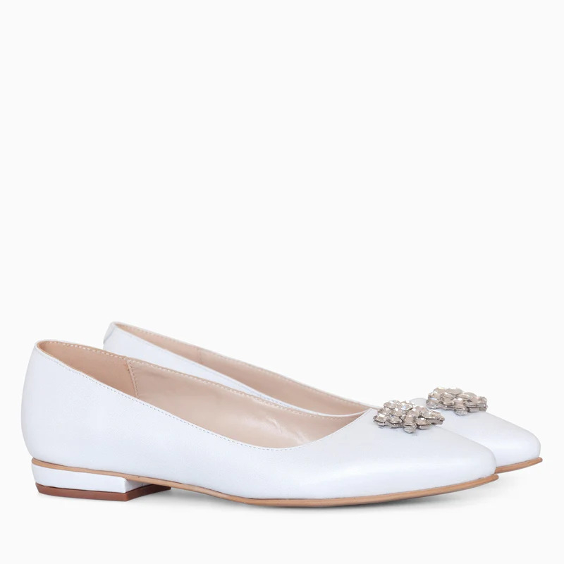 Balerini albi din piele naturala Classy D01