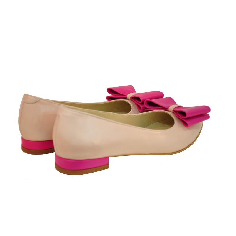 Balerini piele naturala cu funda, bej/roze