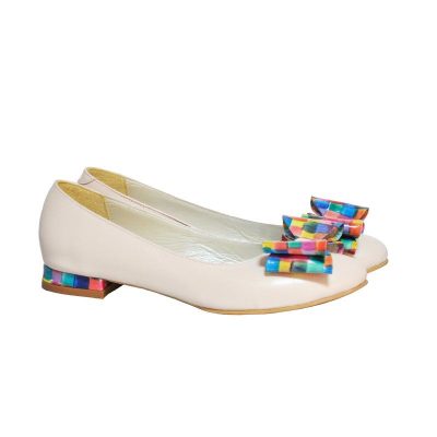 Balerini piele naturala cu funda asimetrica mozaic