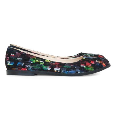 Balerini piele naturala imprimeu negru Dance D10