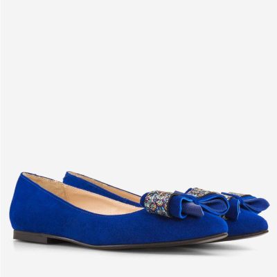 Balerini din piele naturala Albastru Electric D400