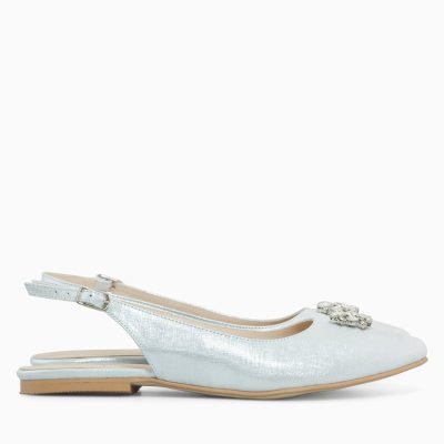 Balerini argintii din piele naturala Smiling D3