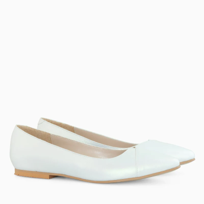 Balerini piele la comanda Amora alb d101