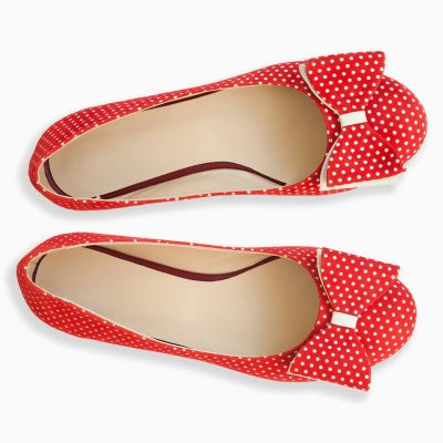 Balerini piele naturala rosie cu buline Jelly D11