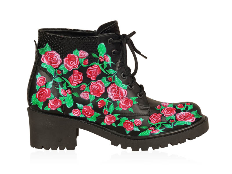 Bocanci negri pictati manual Red Flowers Colectia CDS N