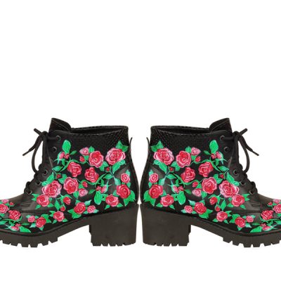 Bocanci negri pictati manual Red Flowers Colectia CDS N