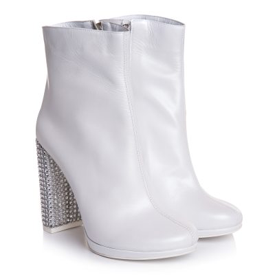 Botine albe din piele naturala Desire VS77