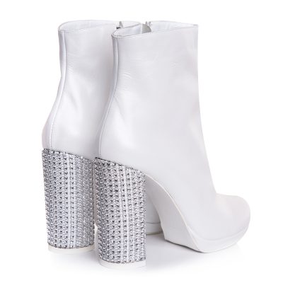 Botine albe din piele naturala Desire VS77