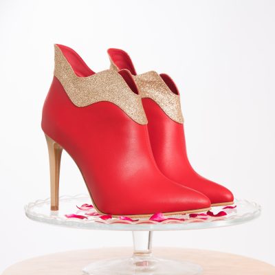 Botine rosii din piele naturala Wes L101