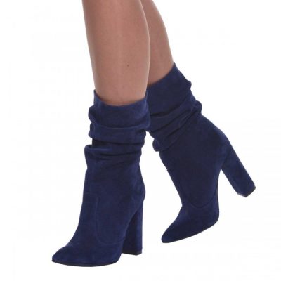 Botine bleumarin din piele naturala Sara S32