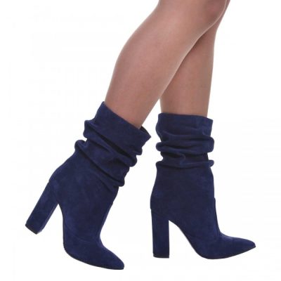 Botine bleumarin din piele naturala Sara S32