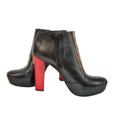 Botine piele naturala D2, negru/toc rosu