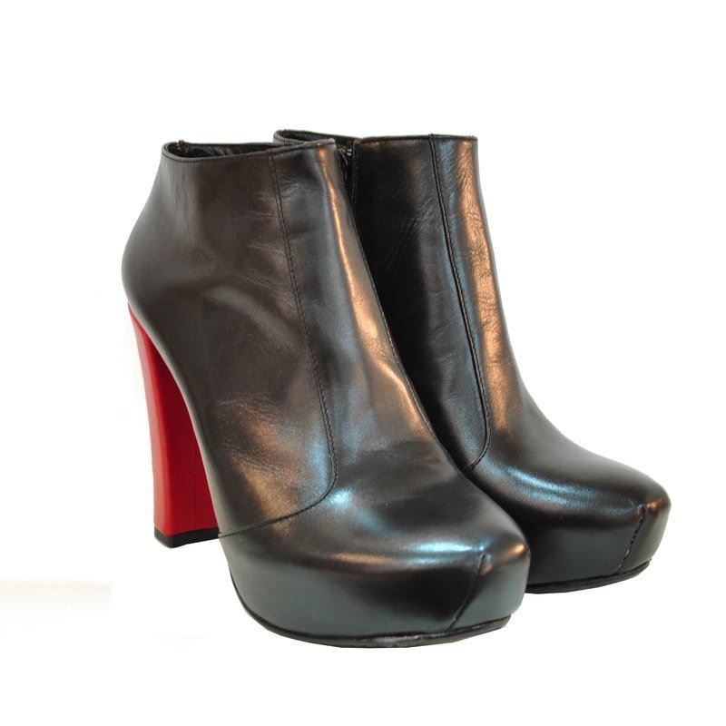 Botine piele naturala D2, negru/toc rosu