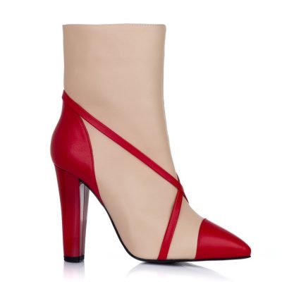 Botine din piele naturala Florence Combi nude/rosu L3