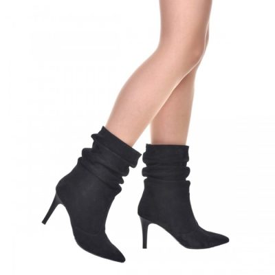 Botine negre din piele intoarsa Lisa S11