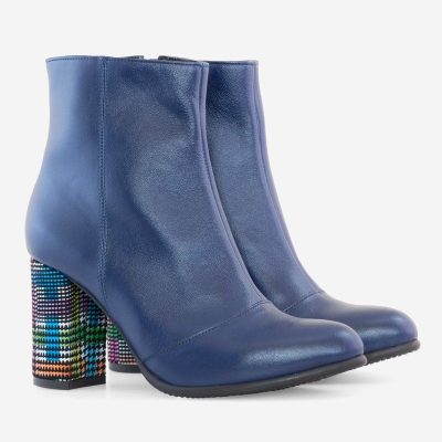 Botine piele naturala bleumarin Deea D05