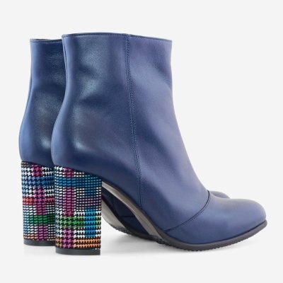 Botine piele naturala bleumarin Deea D05