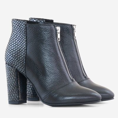 Botine piele naturala Lady Negru D55