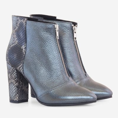 Botine gri din piele naturala Viktoria D400