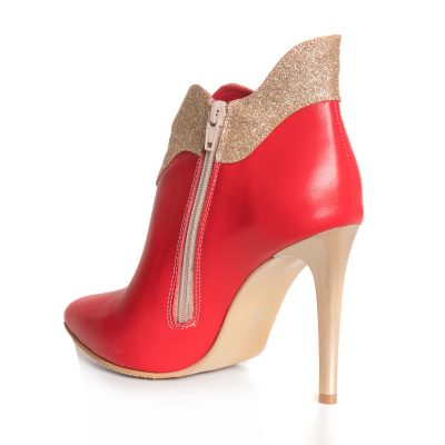 Botine rosii din piele naturala Wes L101