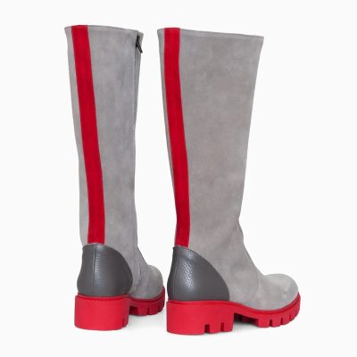 Cizme gri din piele intoarsa Rita D51