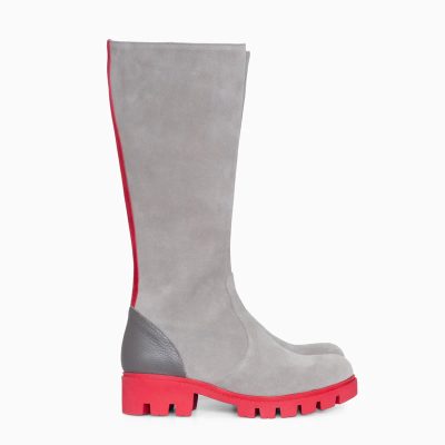 Cizme gri din piele intoarsa Rita D51