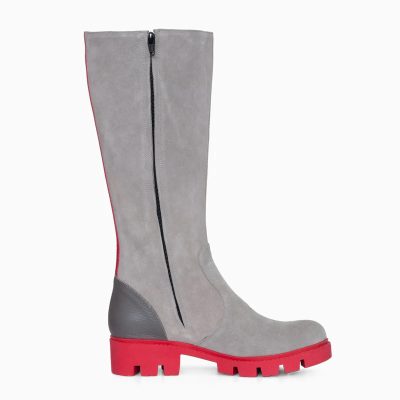 Cizme gri din piele intoarsa Rita D51