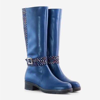 Cizme albastre din piele naturala Lorena D100