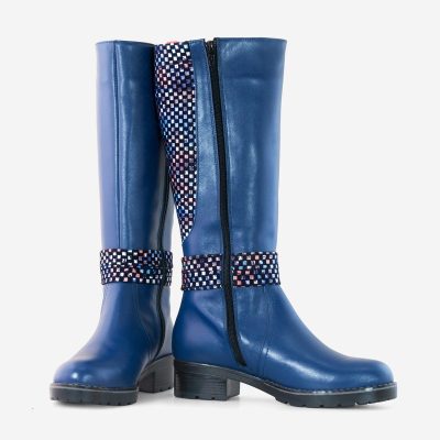 Cizme albastre din piele naturala Lorena D100