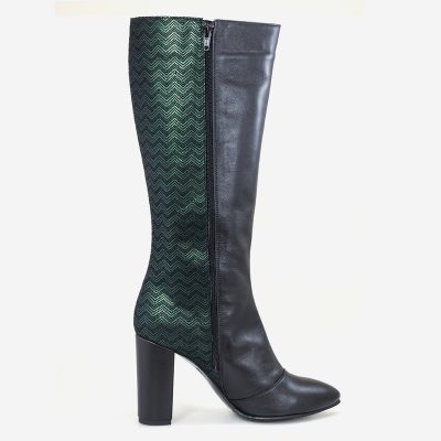 Cizme piele cu toc, Amnesia negru/verde D101
