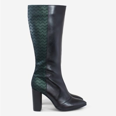 Cizme piele cu toc, Amnesia negru/verde D101