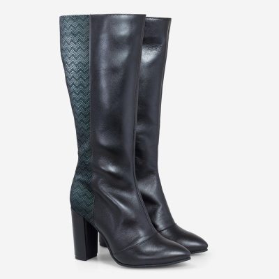 Cizme piele cu toc, Amnesia negru/verde D101