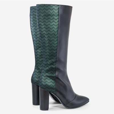 Cizme piele cu toc, Amnesia negru/verde D101