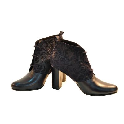 Botine cu siret, piele inflorata bleumarin D3